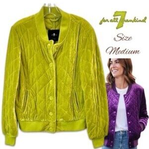 7 For All Mankind Quilted Velvet Bomber Jacket - Chartreuse Green - Medium